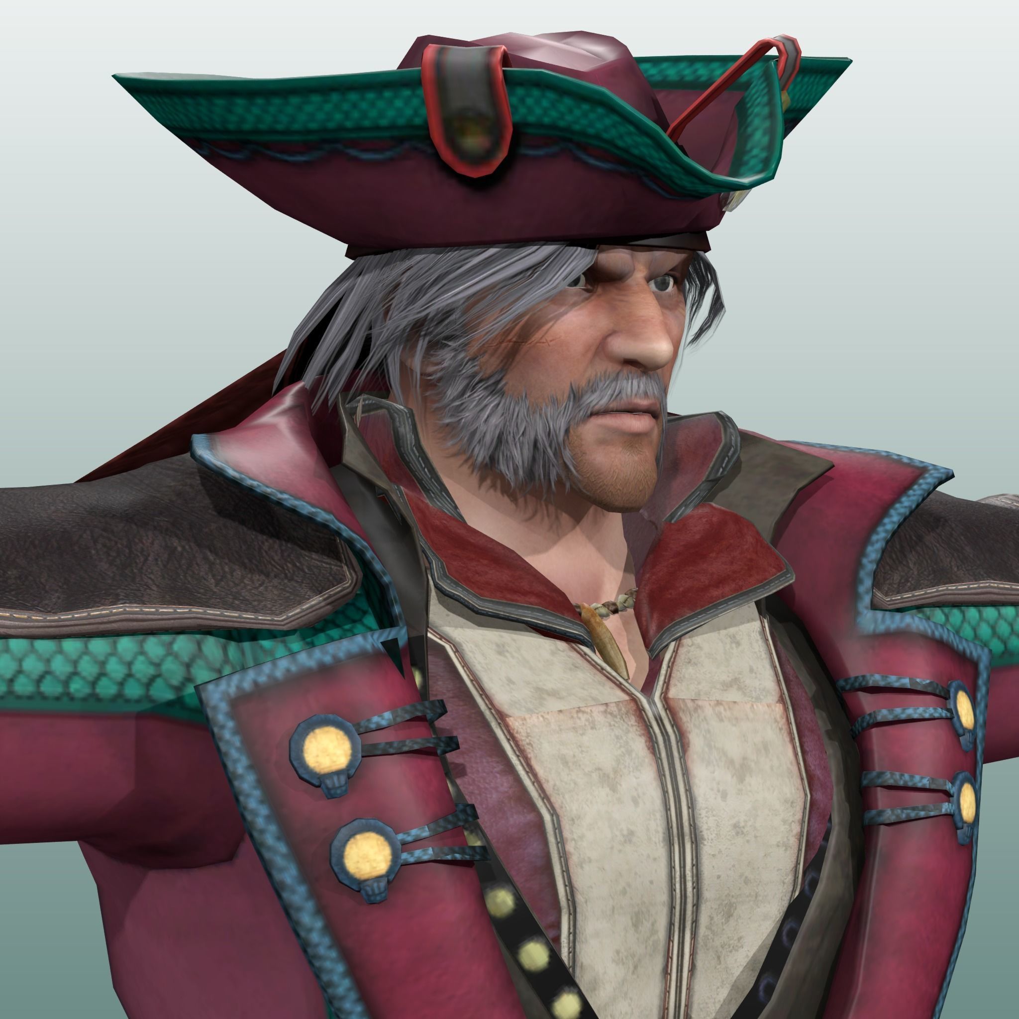 Captain Pirate Rig - with Gun and sword Low-poly 3D model_1