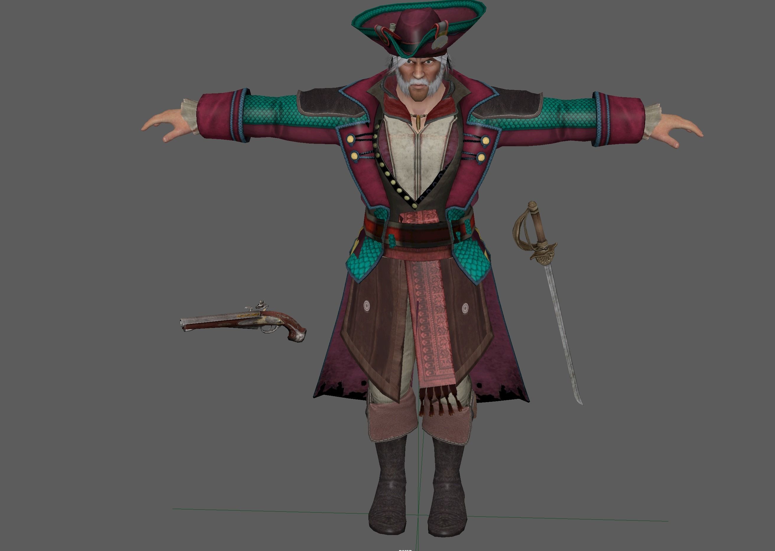 Captain Pirate Rig - with Gun and sword Low-poly 3D model_18