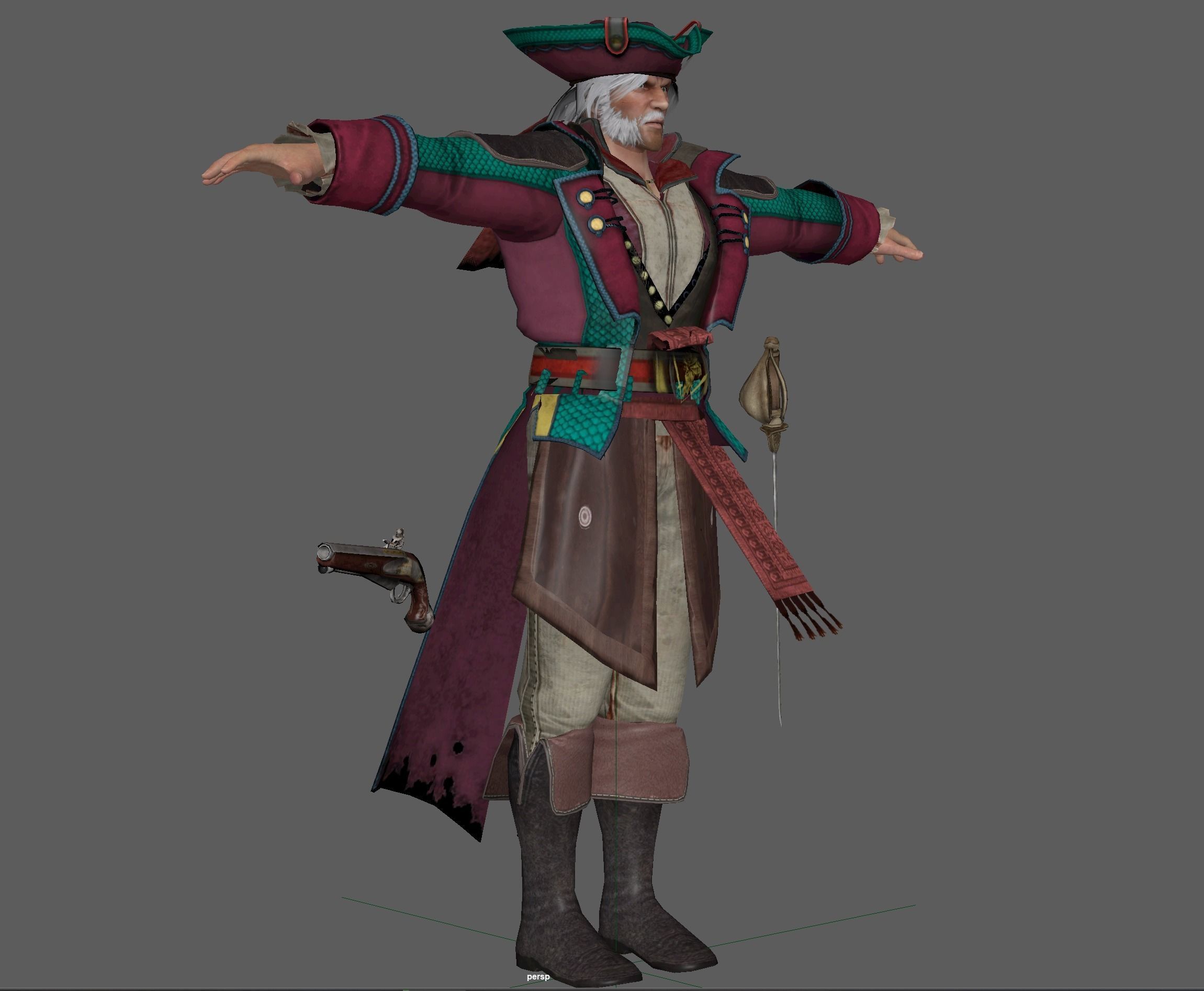 Captain Pirate Rig - with Gun and sword Low-poly 3D model_12