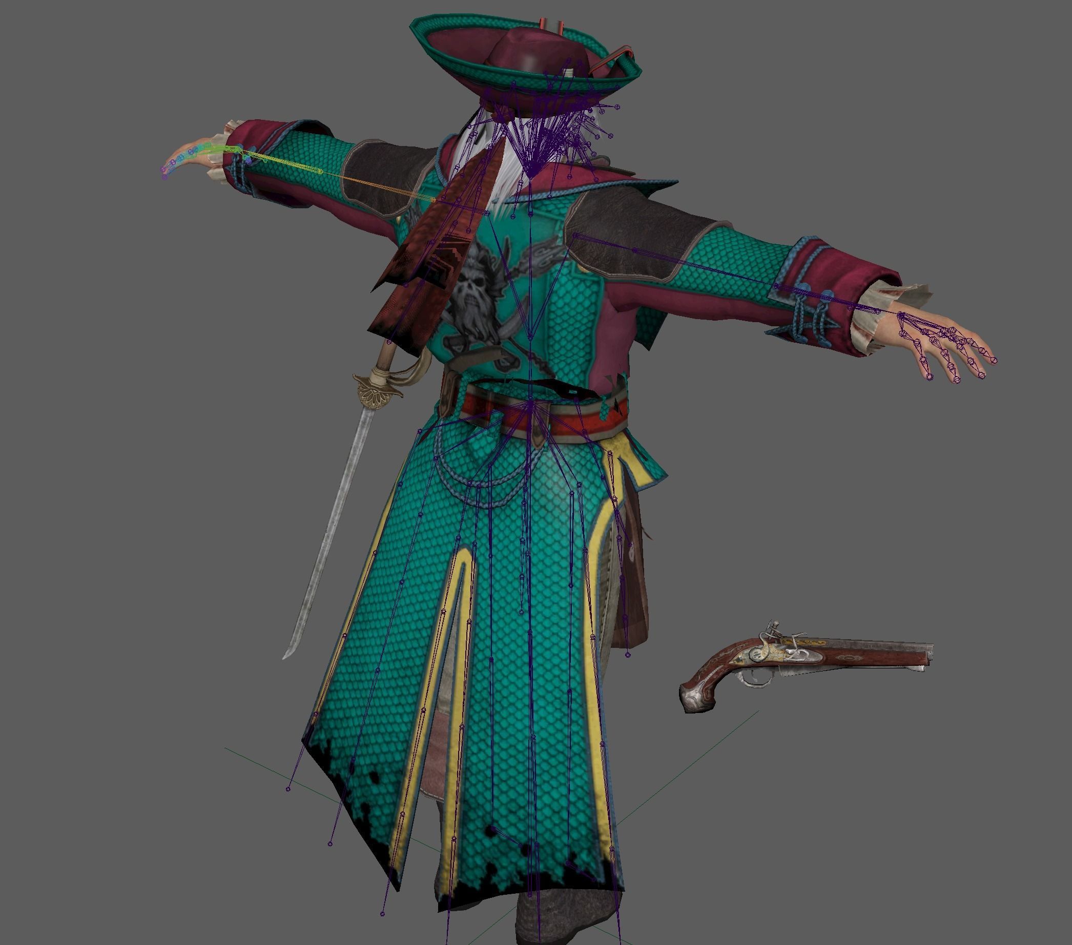 Captain Pirate Rig - with Gun and sword Low-poly 3D model_15