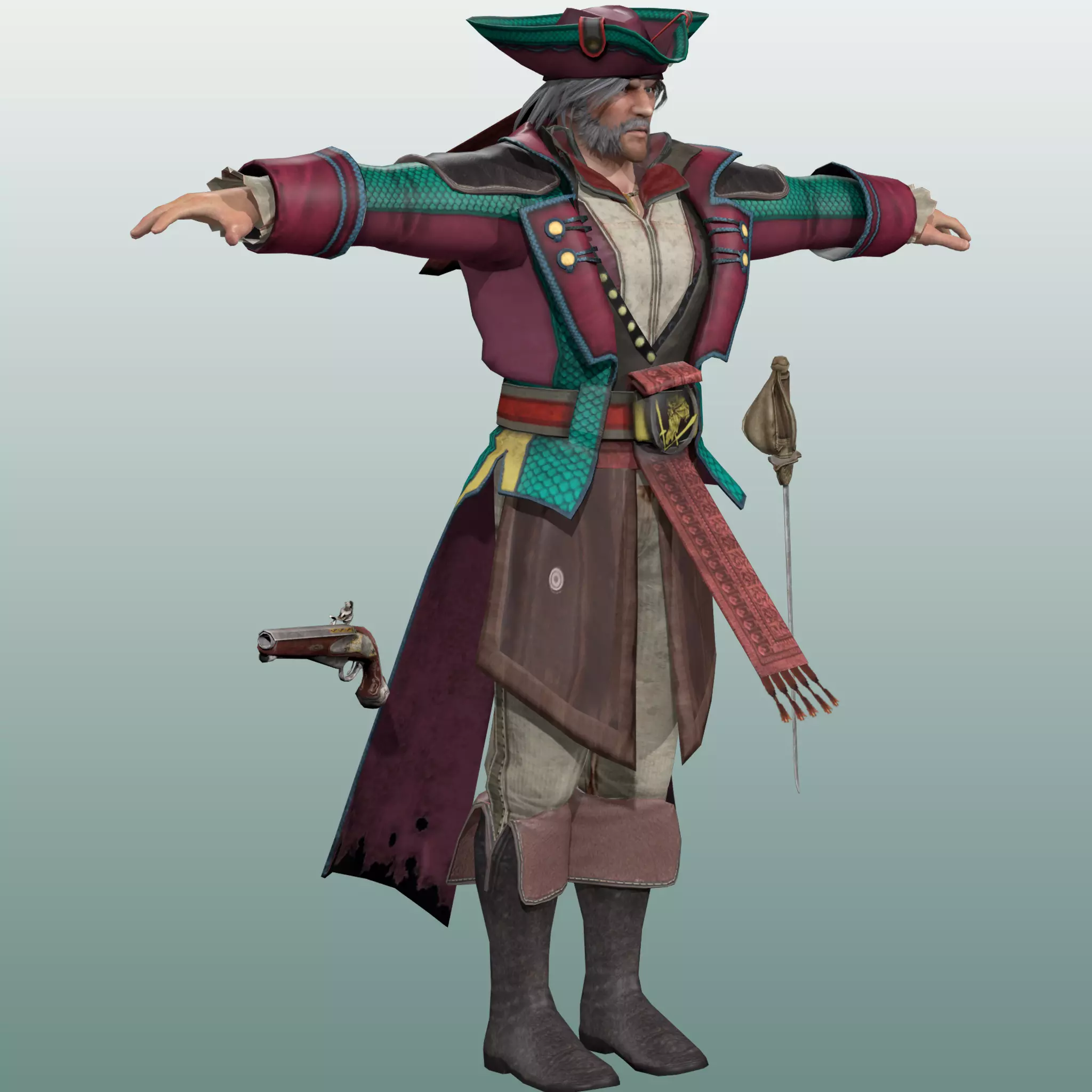 Captain Pirate Rig - with Gun and sword Low-poly 3D model_0