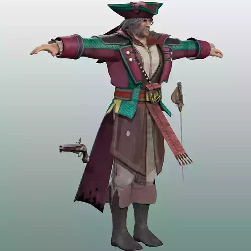 Captain Pirate Rig - with Gun and sword   Low-poly 3D model