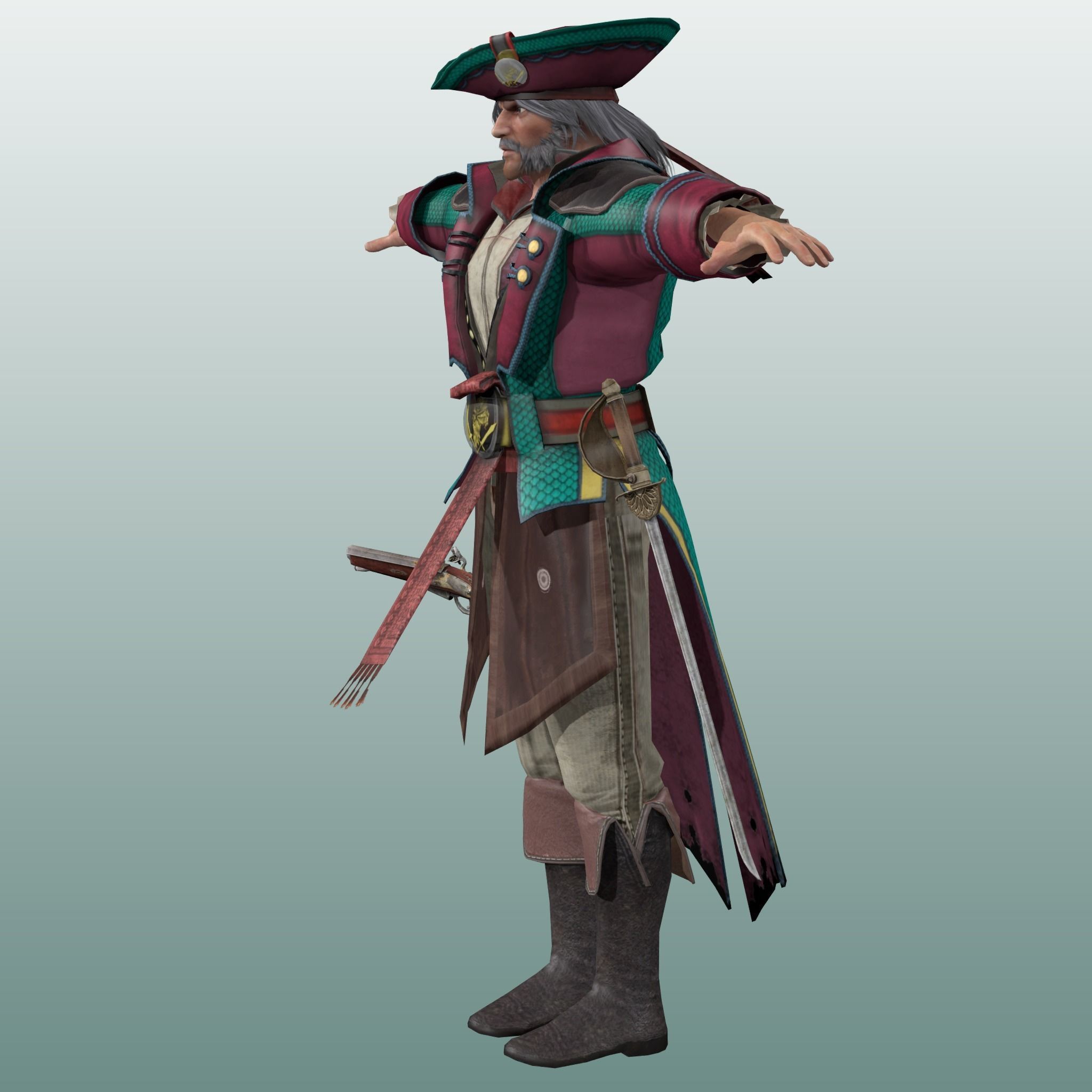 Captain Pirate Rig - with Gun and sword Low-poly 3D model_7
