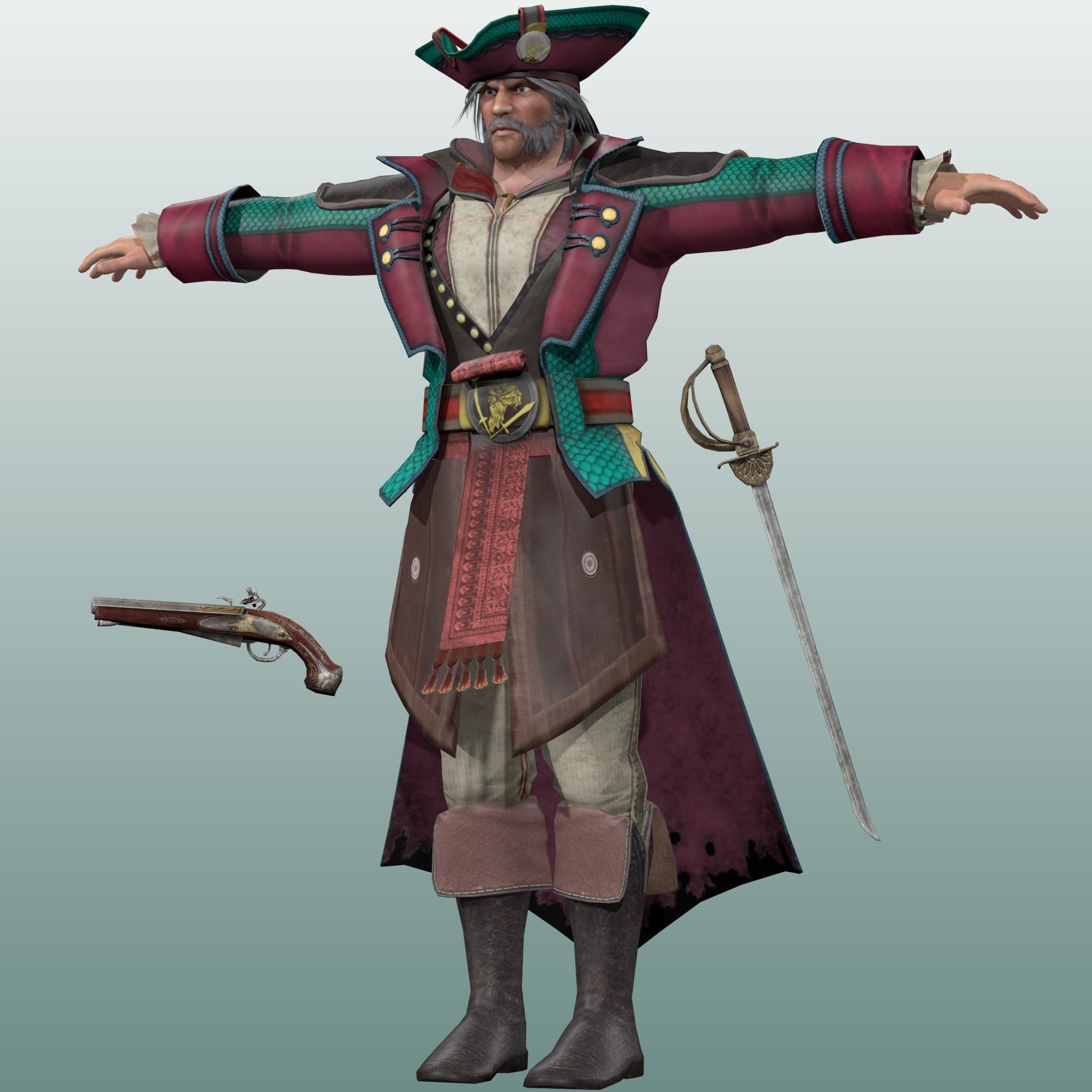 Captain Pirate Rig - with Gun and sword Low-poly 3D model_2