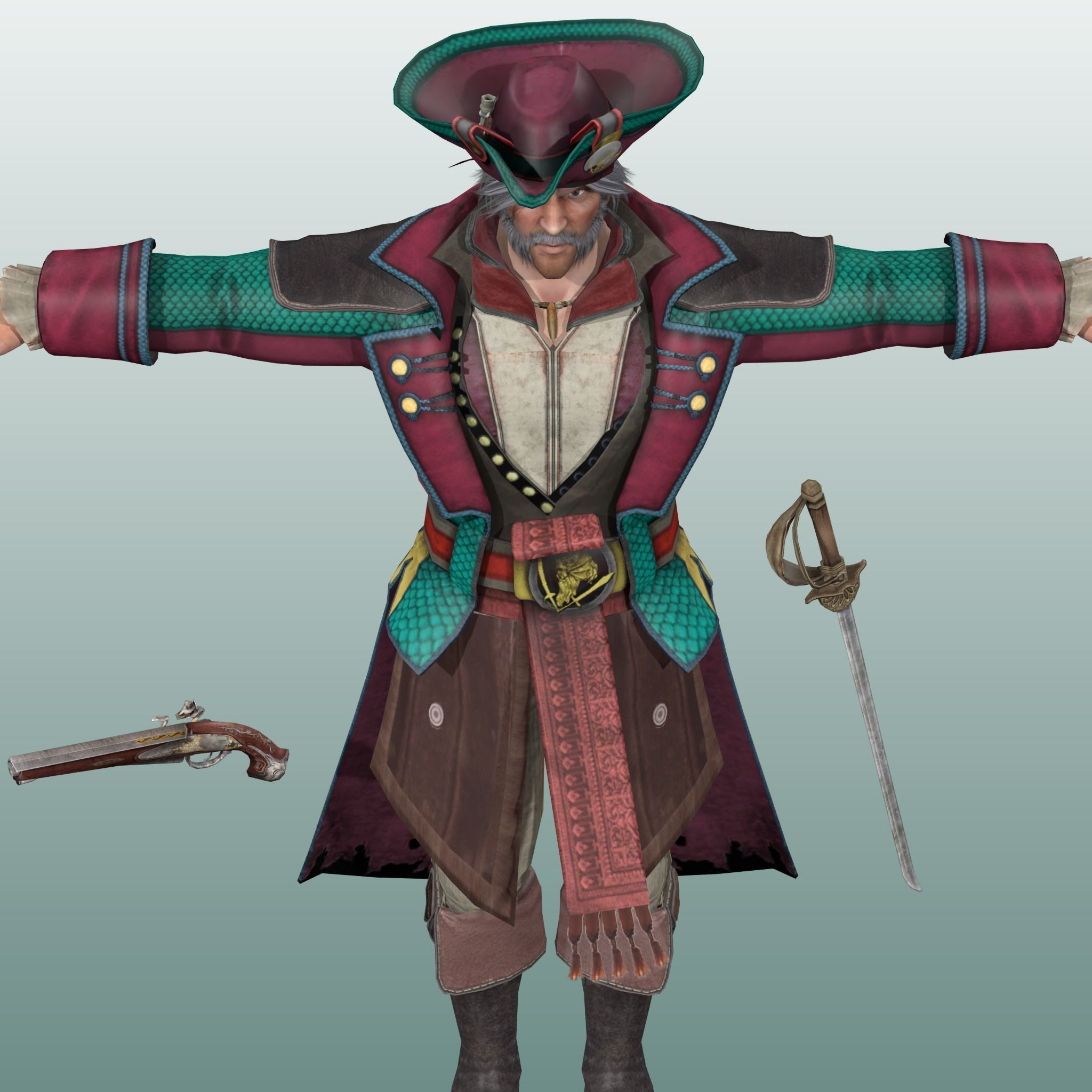Captain Pirate Rig - with Gun and sword Low-poly 3D model_5