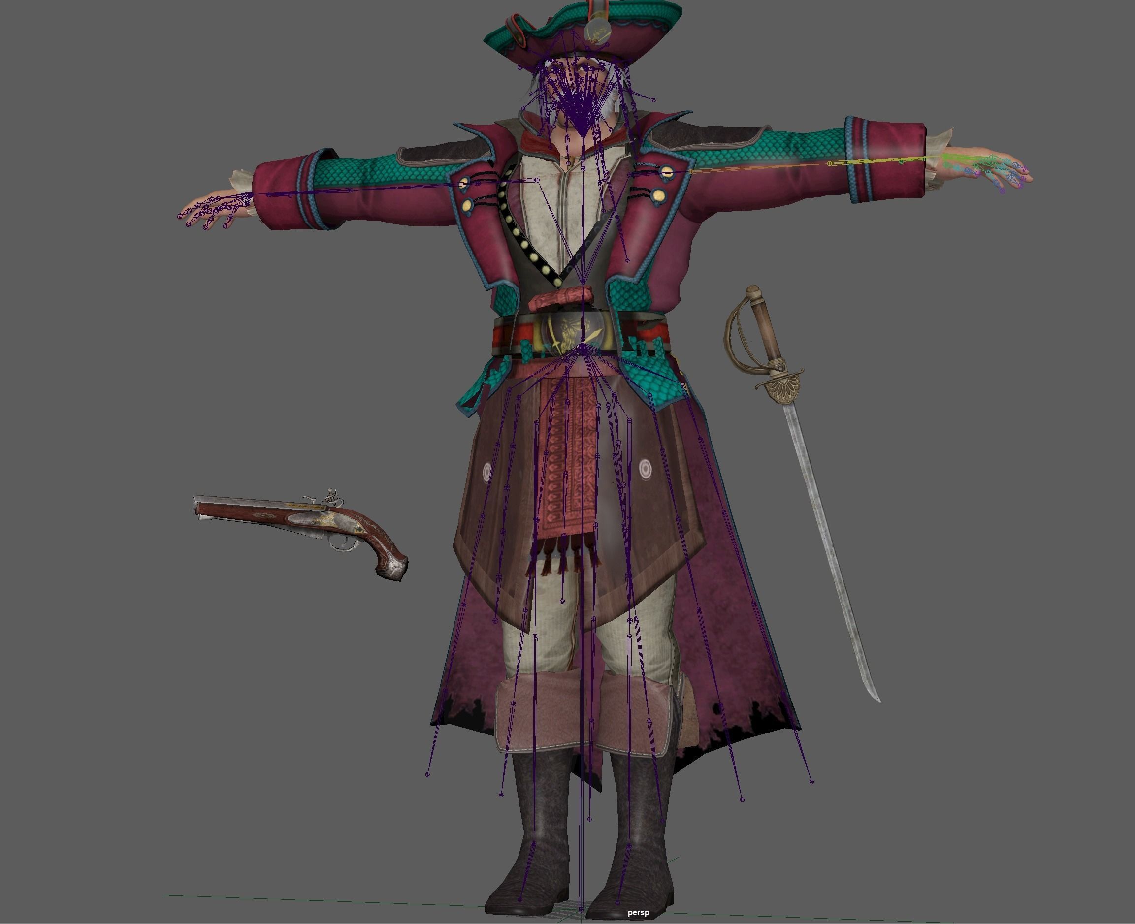 Captain Pirate Rig - with Gun and sword Low-poly 3D model_10