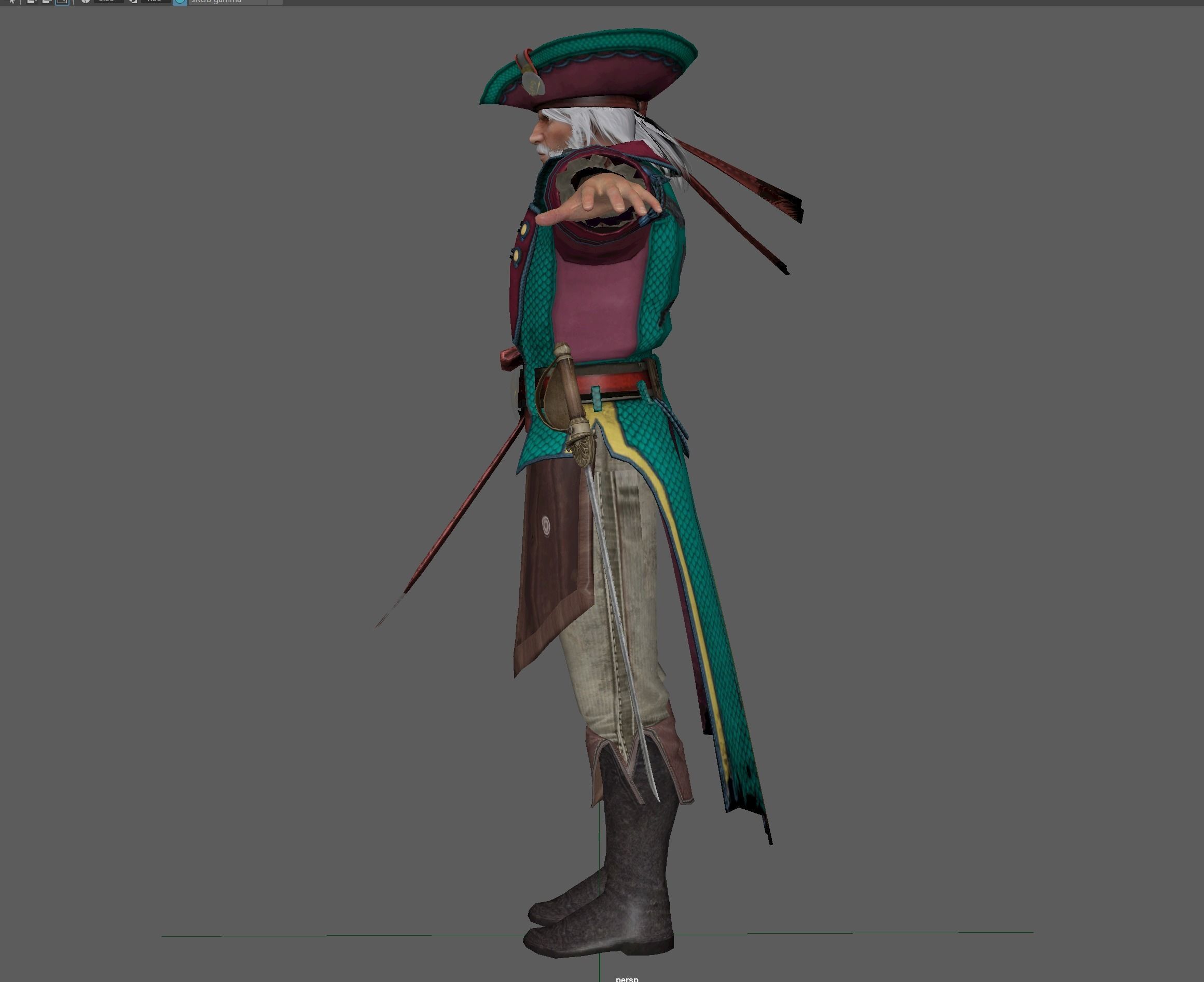 Captain Pirate Rig - with Gun and sword Low-poly 3D model_20