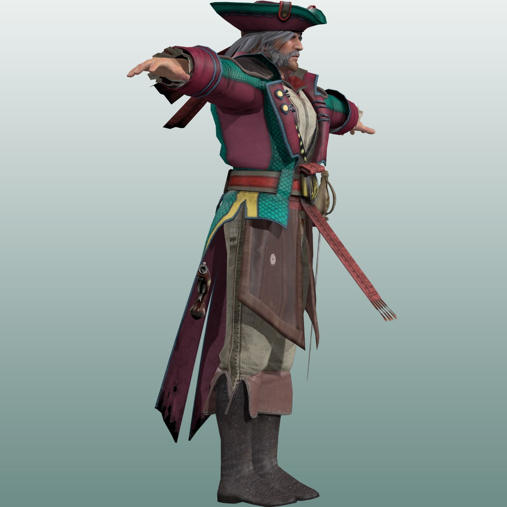 Captain Pirate Rig - with Gun and sword Low-poly 3D model_6