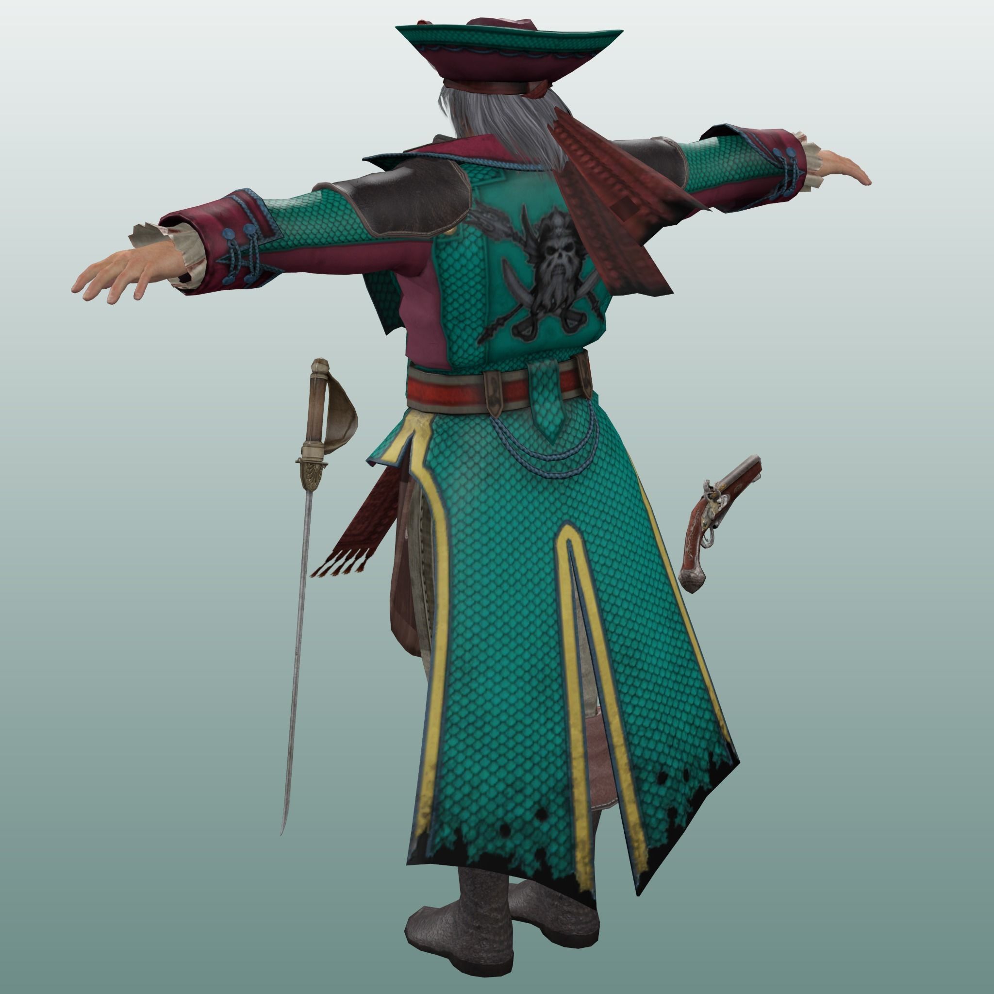 Captain Pirate Rig - with Gun and sword Low-poly 3D model_3