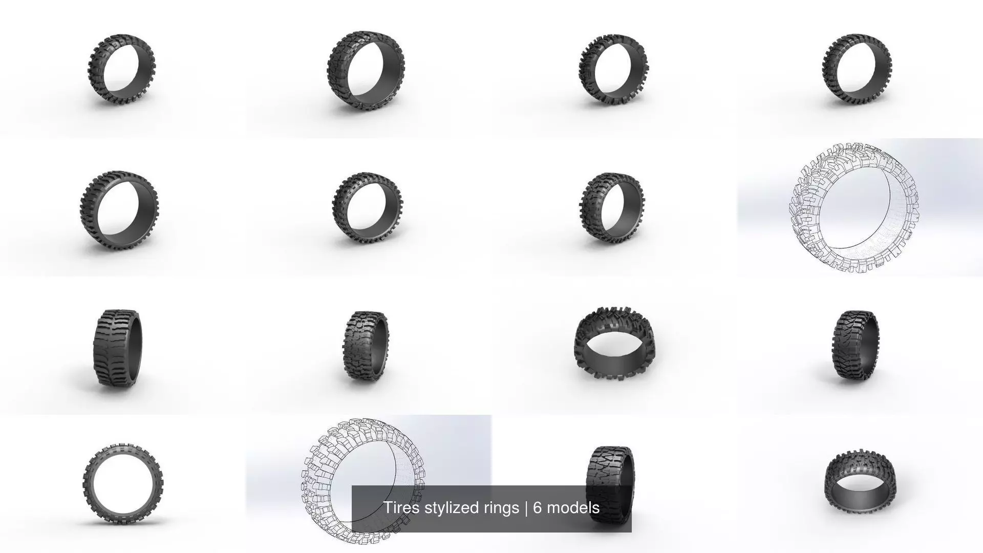 Tires stylized rings 3D Model Collection_0