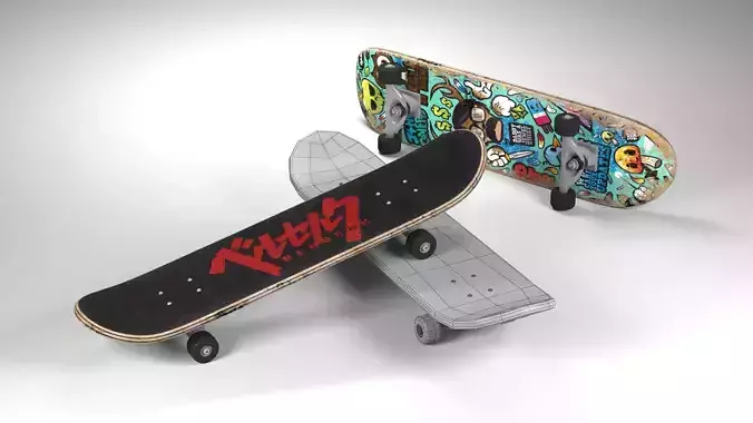 skateboard two skateboards Low-poly 3D model