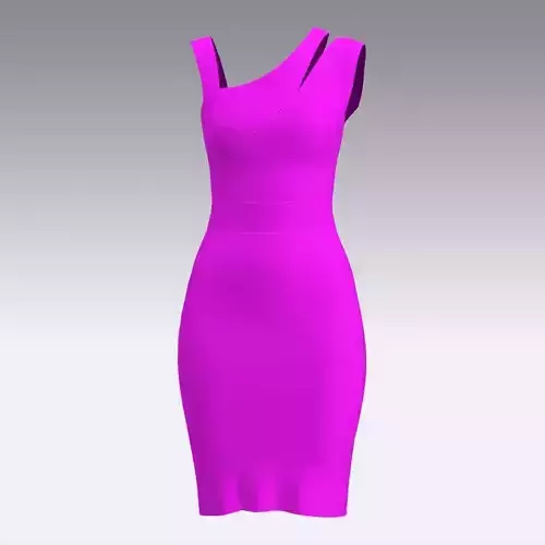 DRESS PINK MAGENTA ASYMETRIC NECKLINE FASHION STYLE LOOK WOMAN