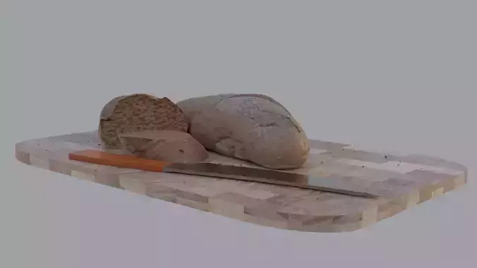 Cutting Board with Bread 3D model