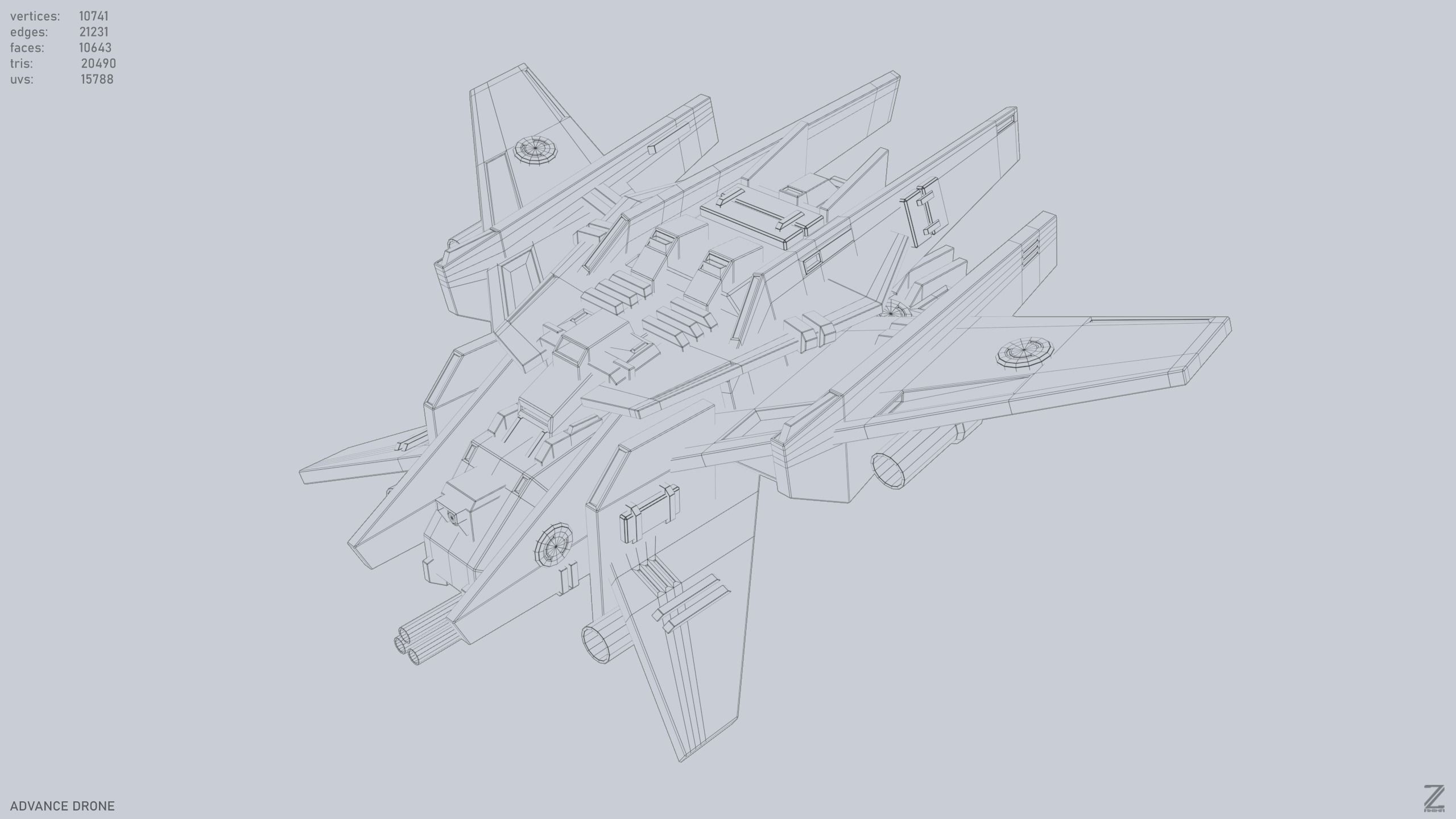 Advance Drone Low-poly 3D model_9