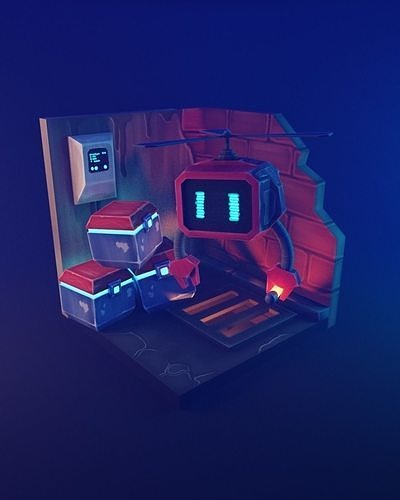 pawn-bot low poly model render in blender Low-poly 3D model