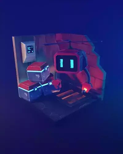 pawn-bot low poly model render in blender