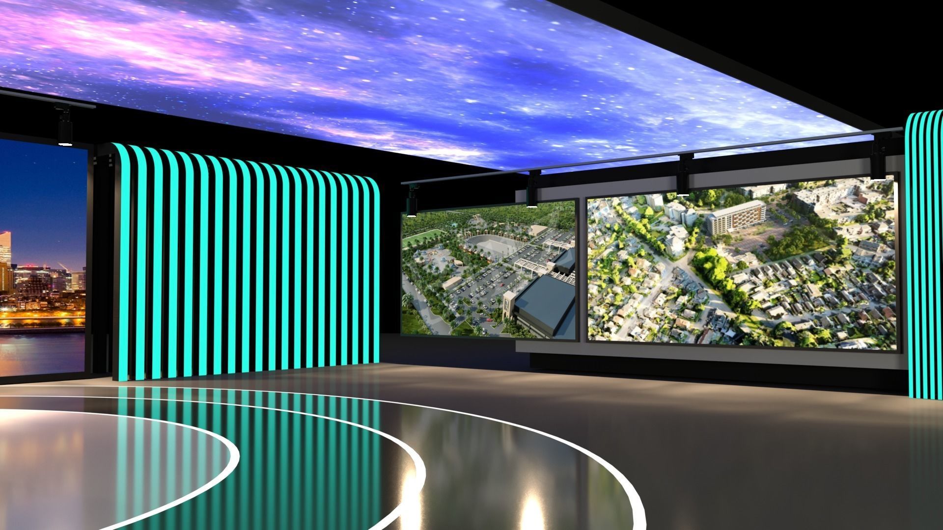 Virtual set futuristic exhibition room 3D model_2