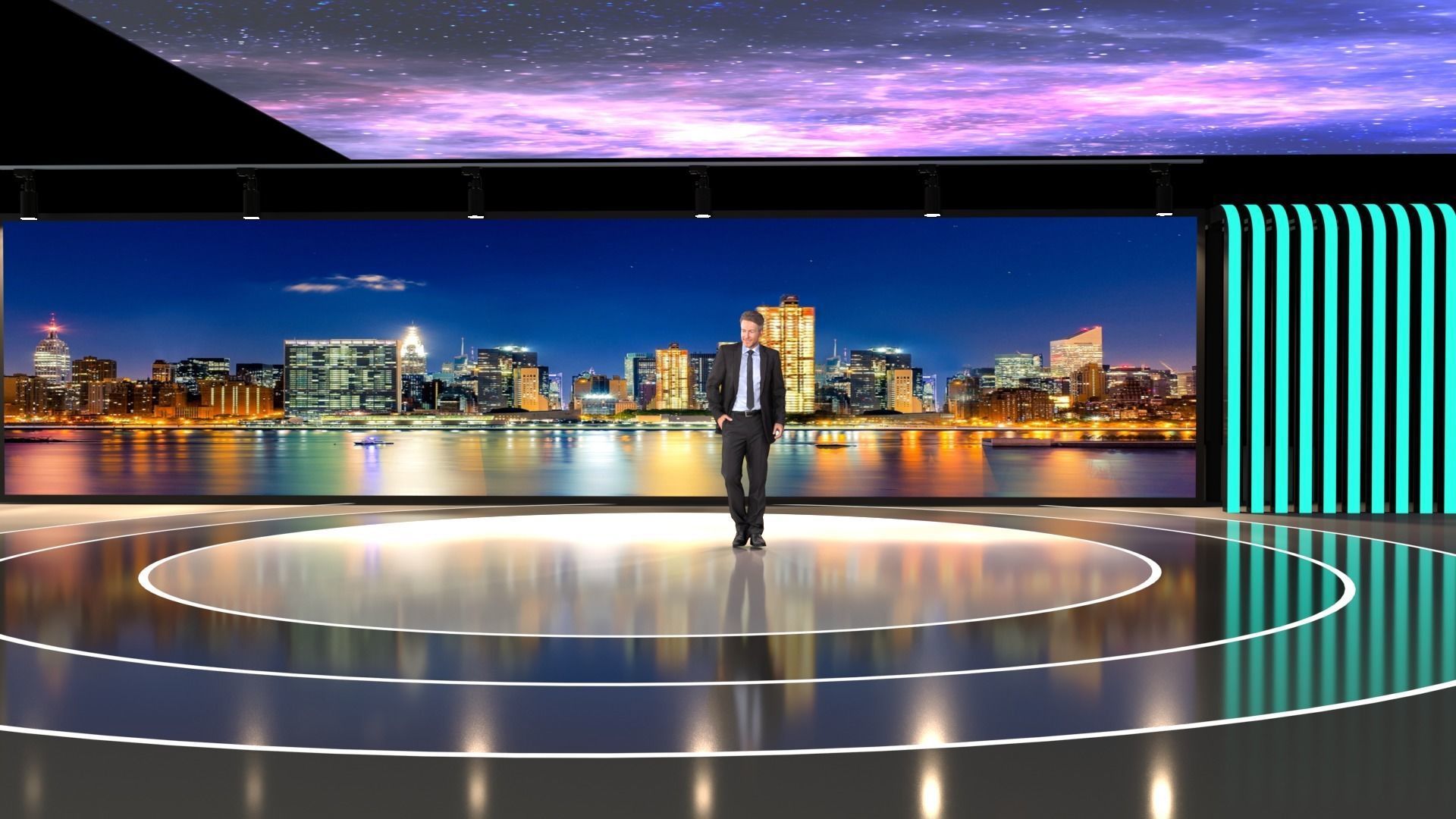 Virtual set futuristic exhibition room 3D model_4