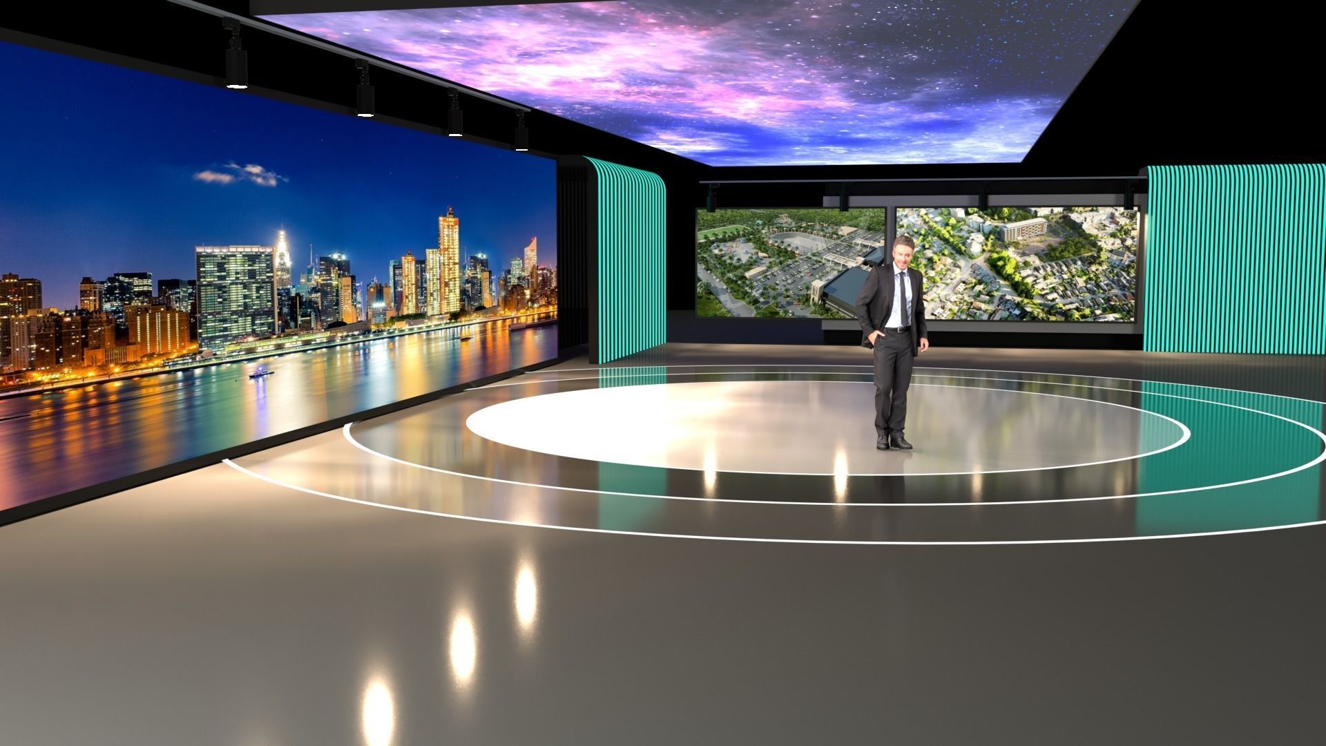 Virtual set futuristic exhibition room 3D model_1