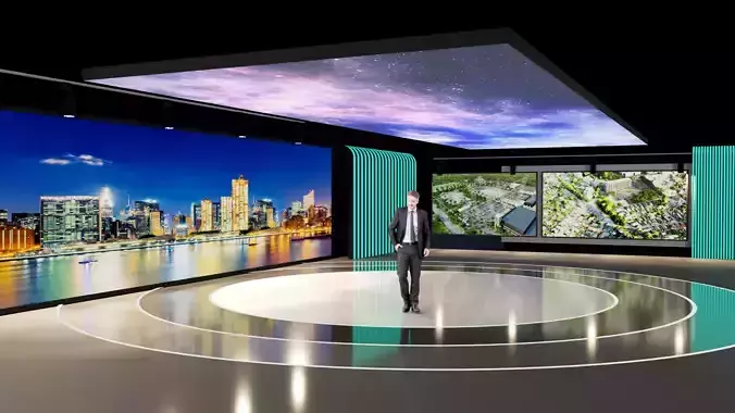 Virtual set futuristic exhibition room
