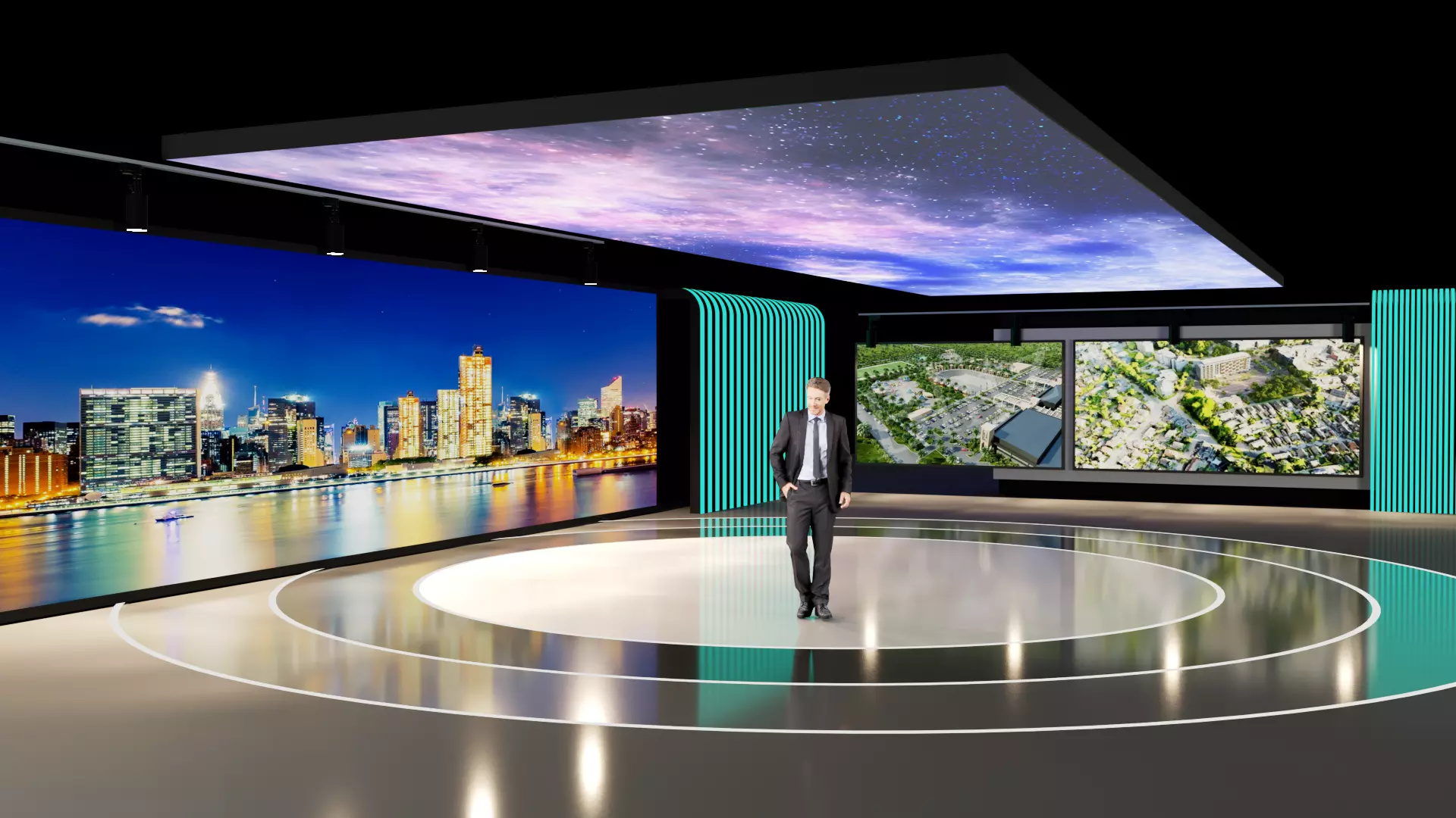 Virtual set futuristic exhibition room 3D model_0