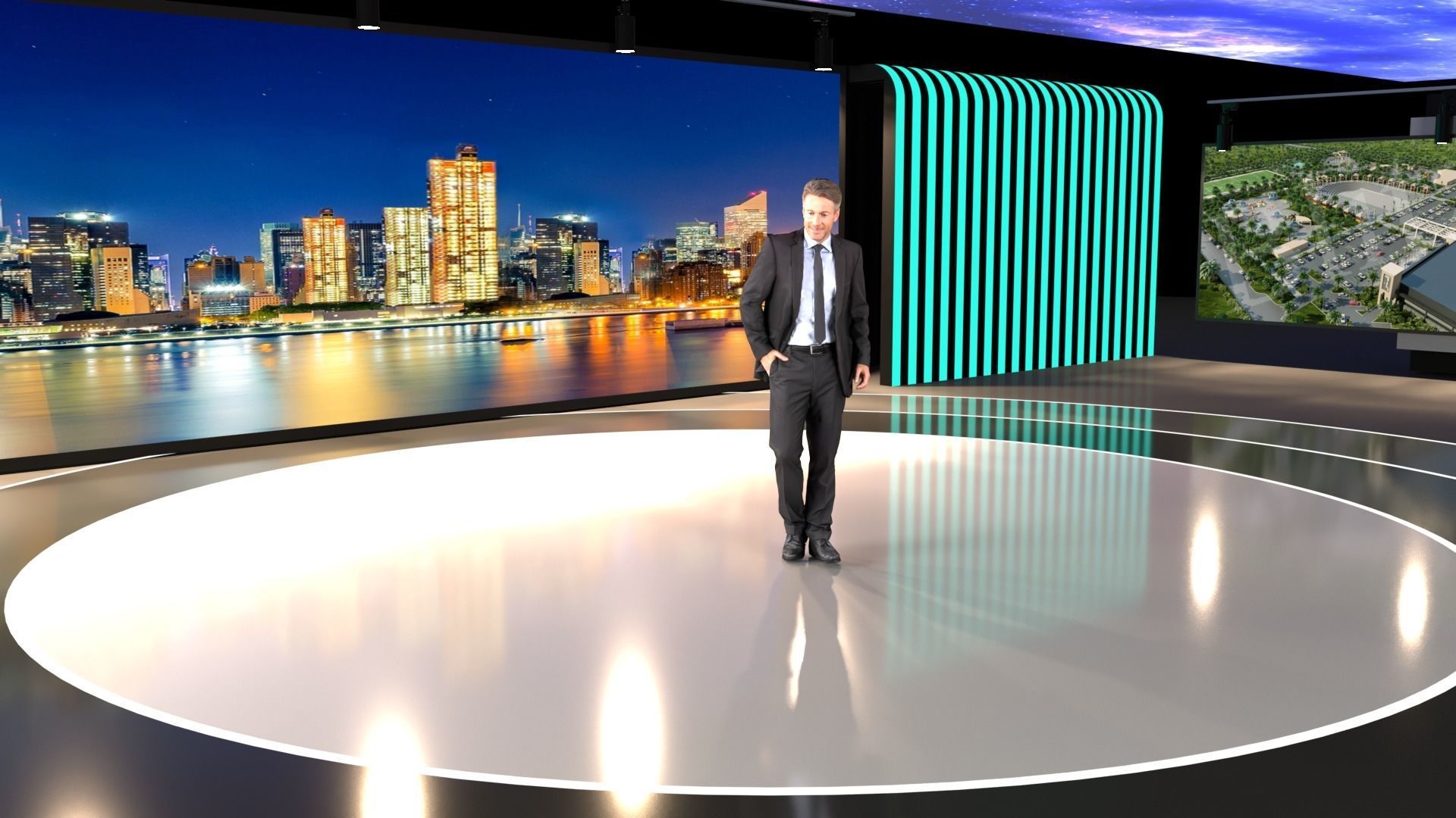 Virtual set futuristic exhibition room 3D model_3