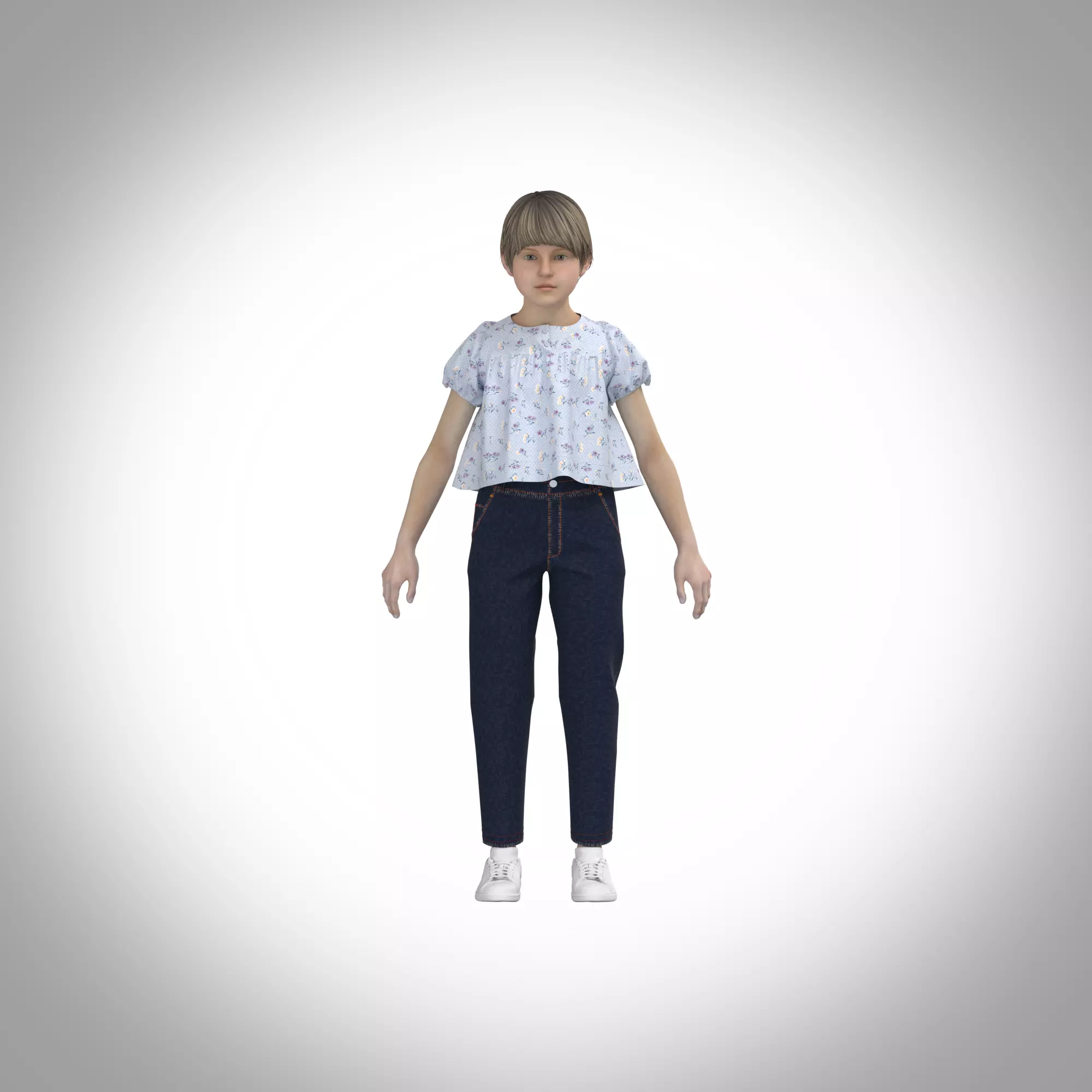 kid girls dress and denim pant Low-poly 3D model