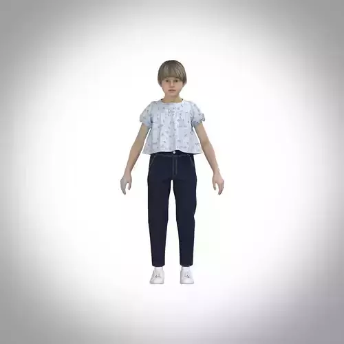 kid girls dress and denim pant Low-poly 3D model