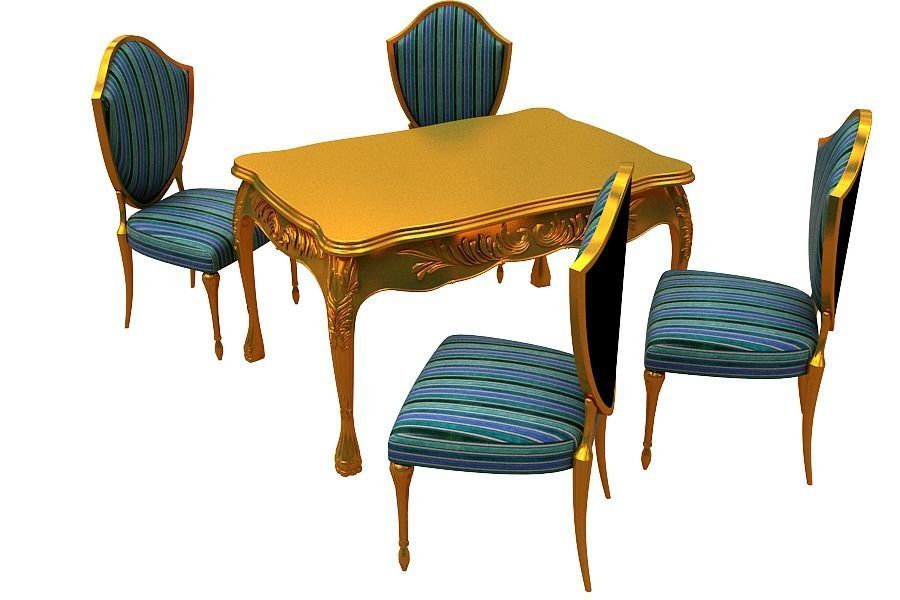 Classical Dining set Low-poly 3D model_1