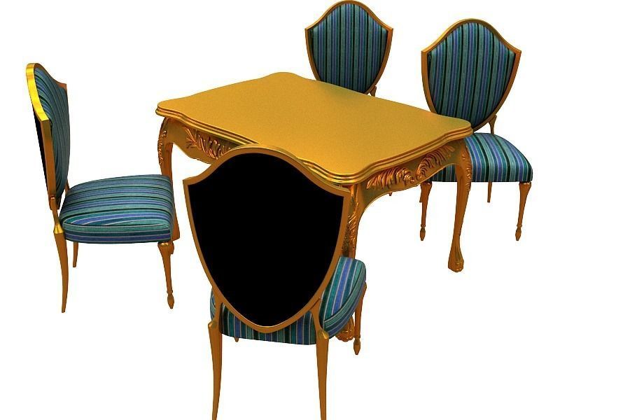 Classical Dining set Low-poly 3D model_3