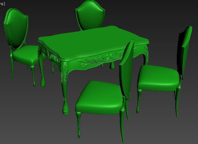 Classical Dining set Low-poly 3D model_9