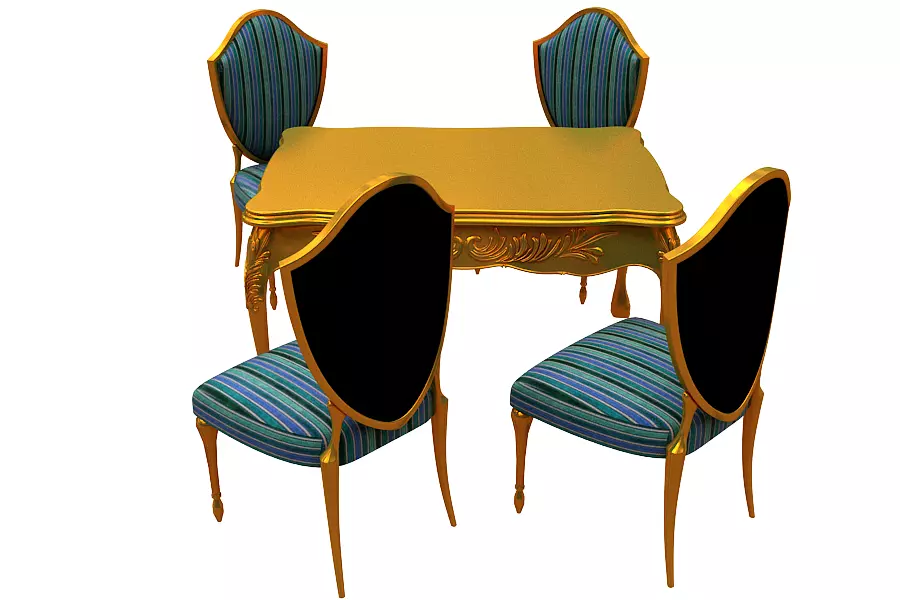 Classical Dining set Low-poly 3D model_0