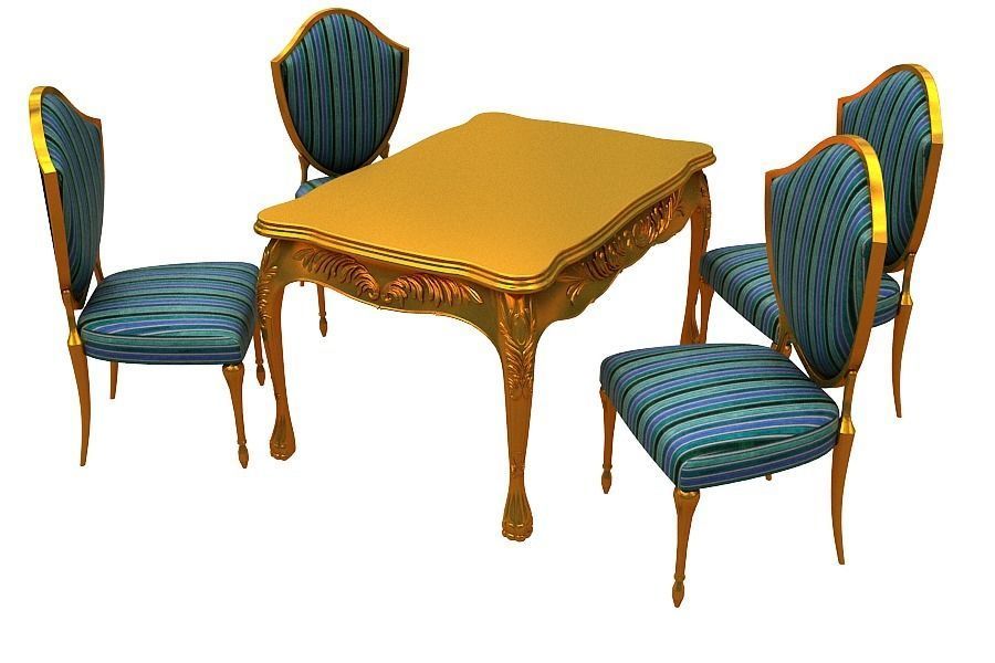 Classical Dining set Low-poly 3D model_2