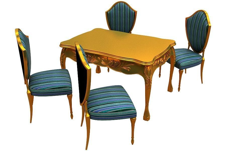 Classical Dining set Low-poly 3D model_5