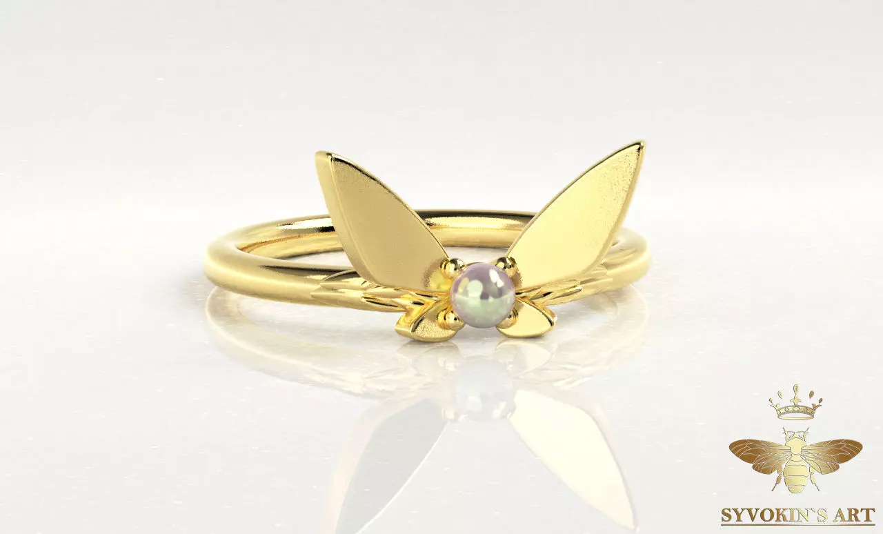 Jewelry butterfly pearl ring 3D print model 3D 3D print model