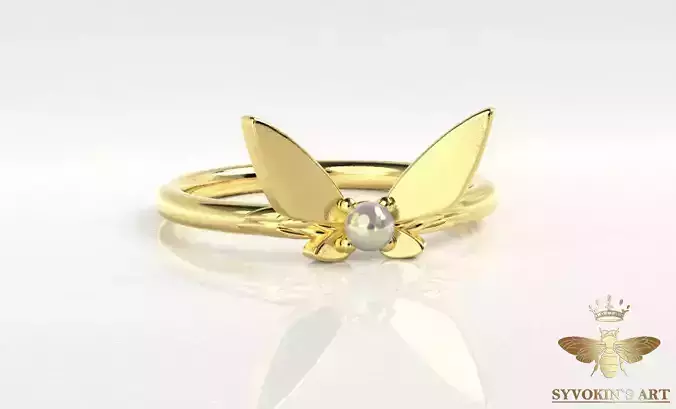 Jewelry butterfly pearl ring 3D print model 3D