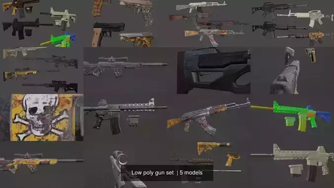 Low poly gun set ak - rifle 3D Model Collection