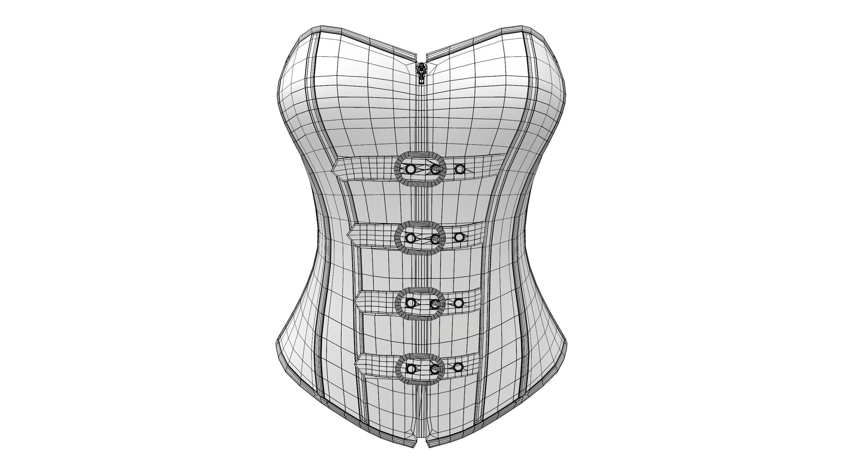 Steampunk Faux Leather Zipper Steel Bone Overbust Corset Low-poly 3D model_8