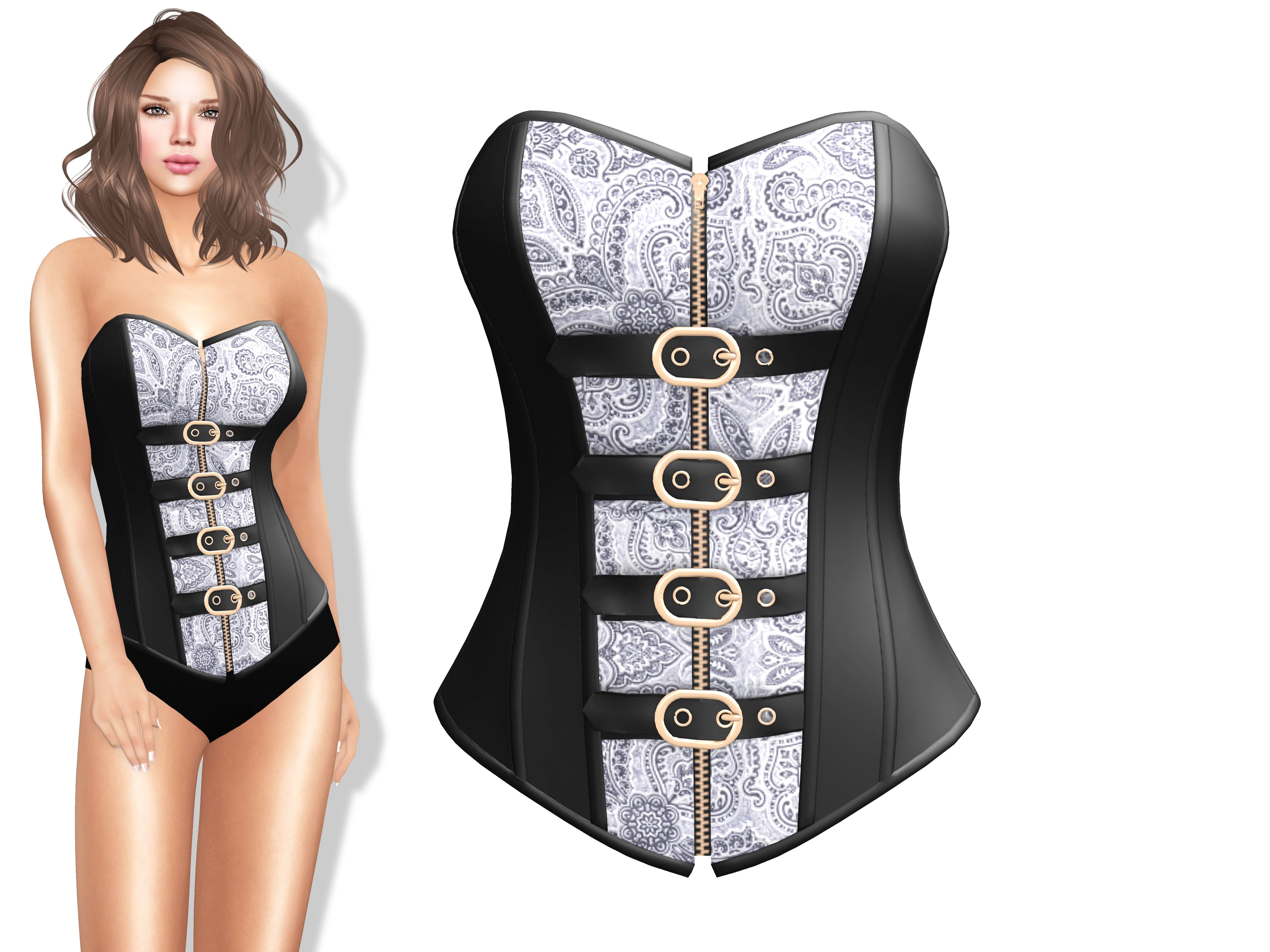 Steampunk Faux Leather Zipper Steel Bone Overbust Corset Low-poly 3D model_2