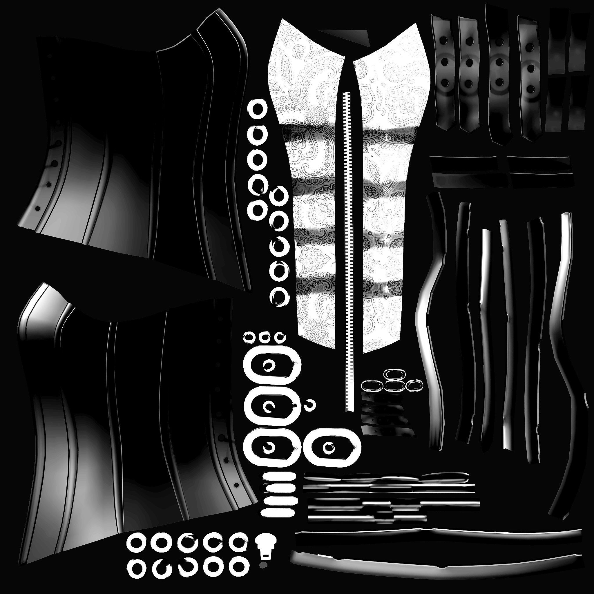 Steampunk Faux Leather Zipper Steel Bone Overbust Corset Low-poly 3D model_12