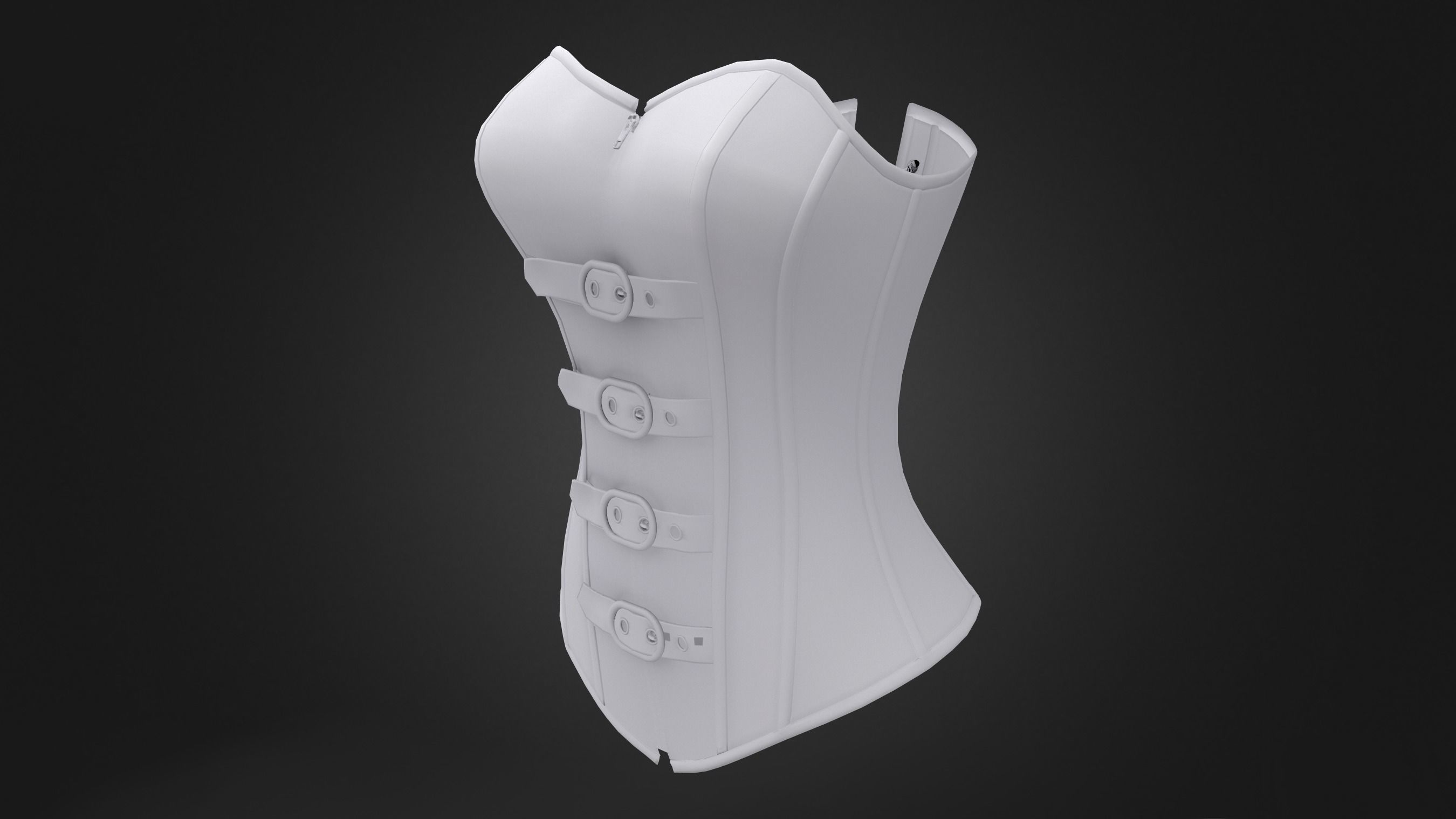 Steampunk Faux Leather Zipper Steel Bone Overbust Corset Low-poly 3D model_7