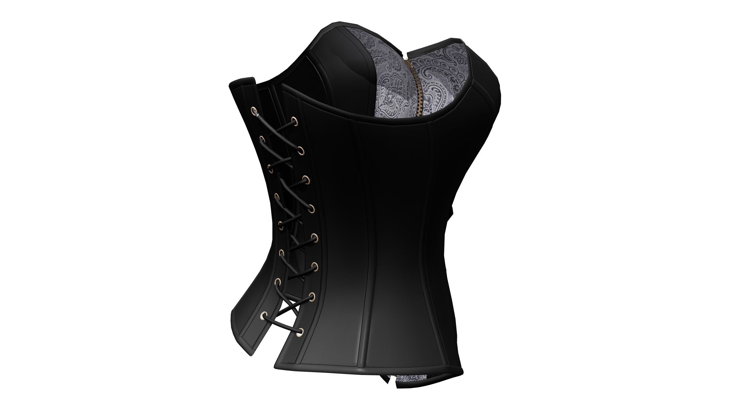 Steampunk Faux Leather Zipper Steel Bone Overbust Corset Low-poly 3D model_6