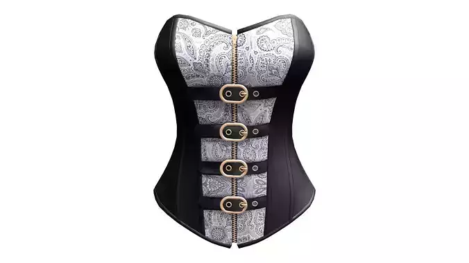 Steampunk Faux Leather Zipper Steel Bone Overbust Corset Low-poly 3D model