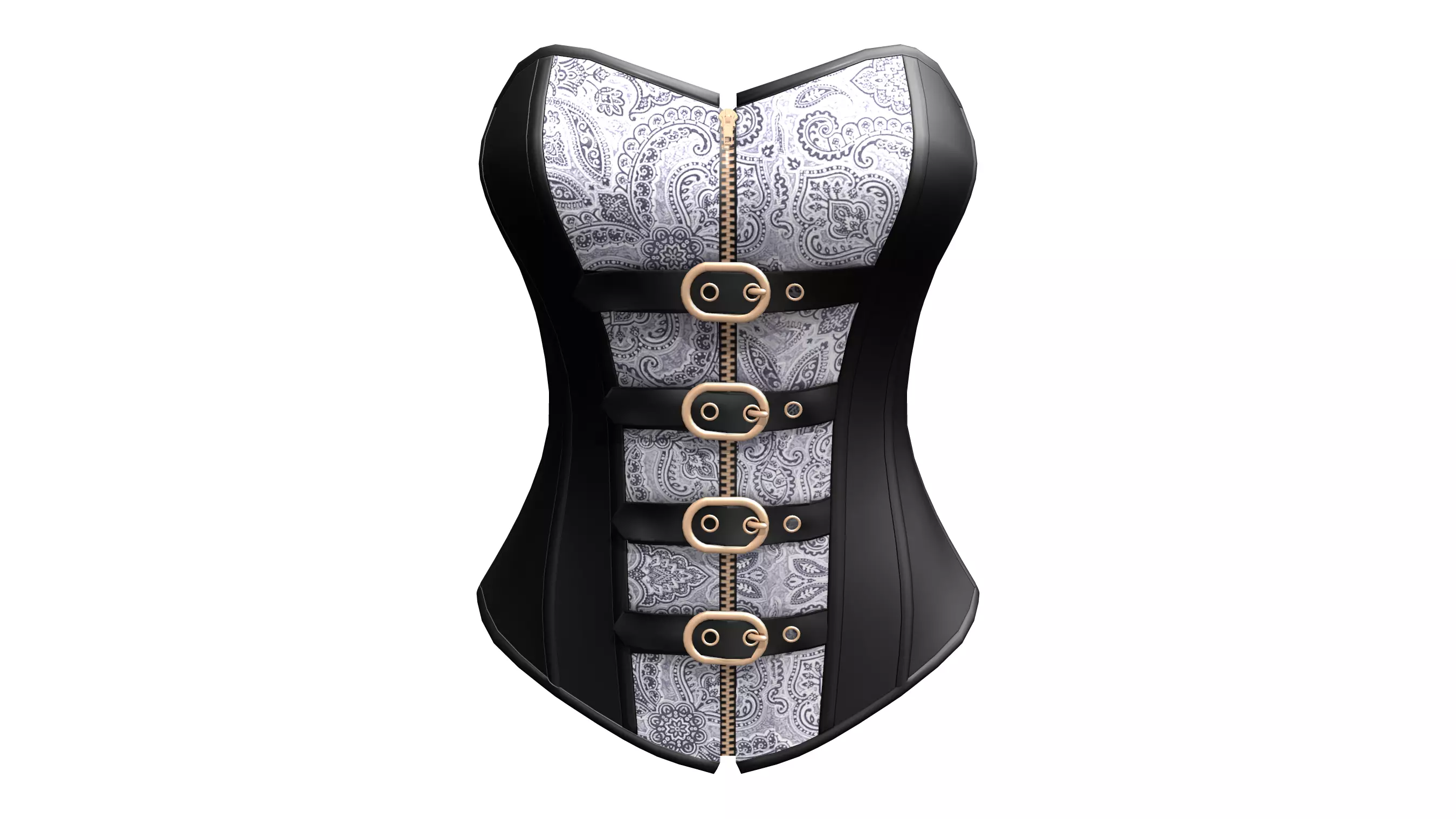 Steampunk Faux Leather Zipper Steel Bone Overbust Corset Low-poly 3D model_0