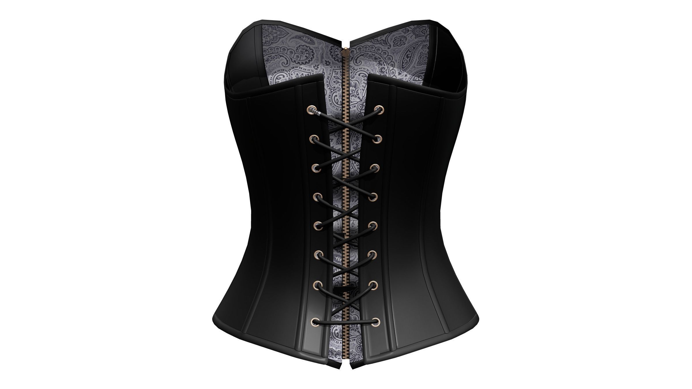 Steampunk Faux Leather Zipper Steel Bone Overbust Corset Low-poly 3D model_5