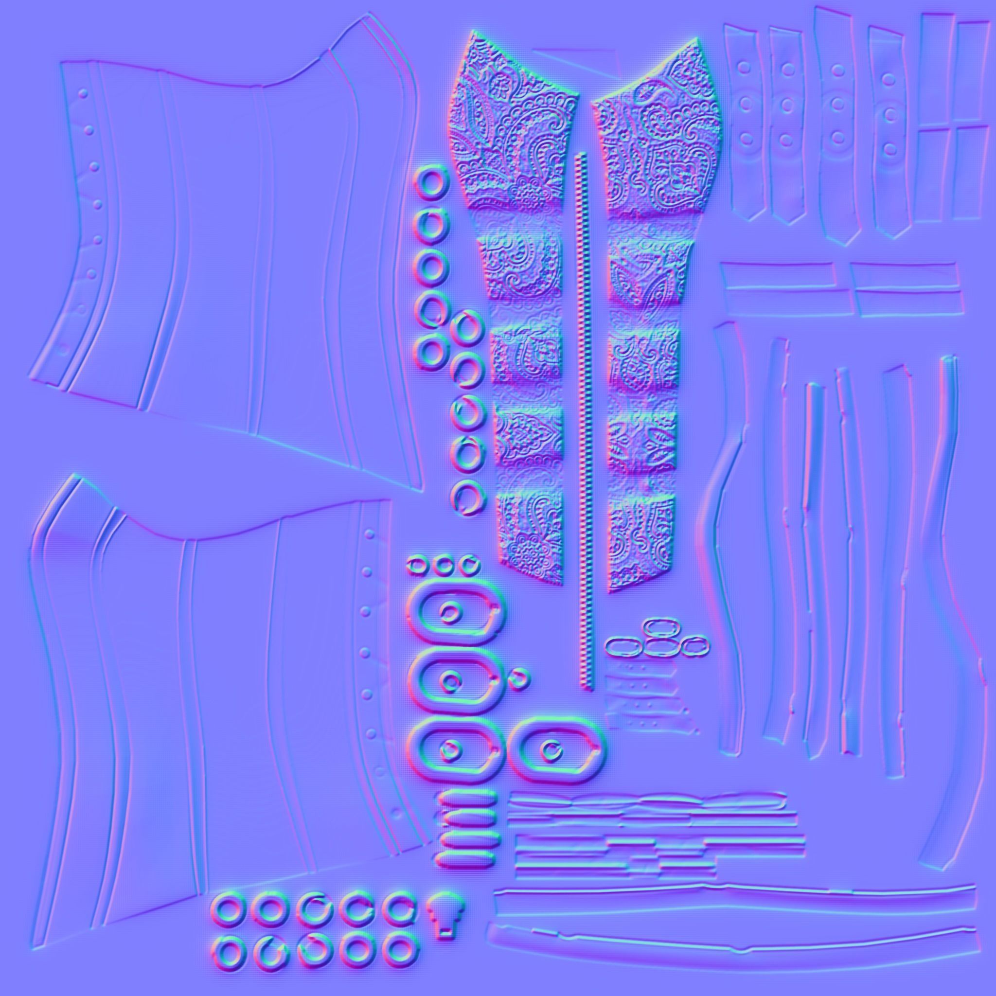 Steampunk Faux Leather Zipper Steel Bone Overbust Corset Low-poly 3D model_11