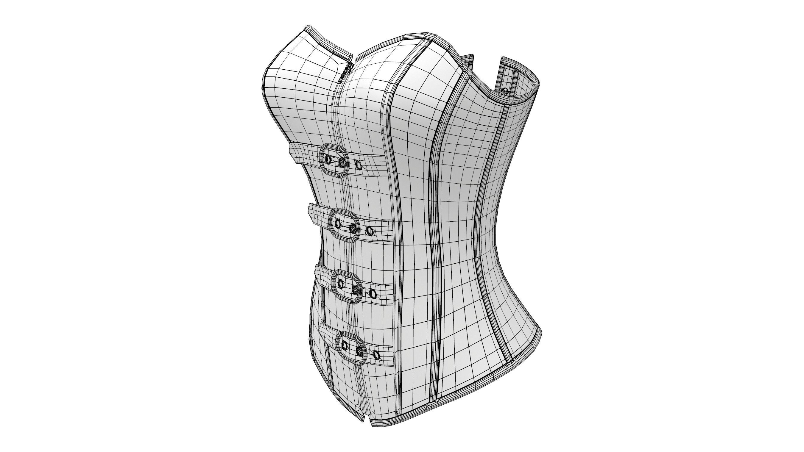Steampunk Faux Leather Zipper Steel Bone Overbust Corset Low-poly 3D model_9