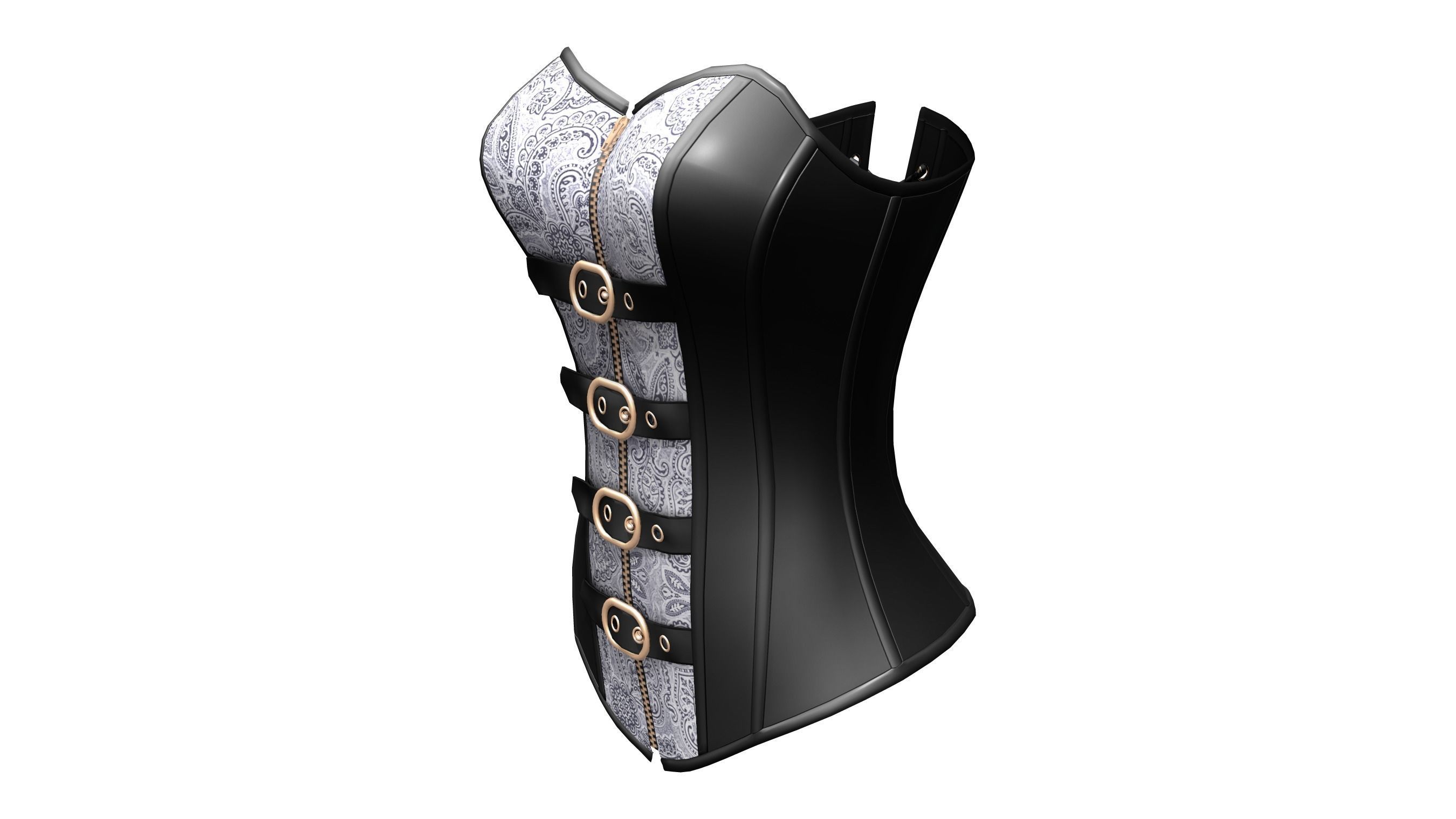Steampunk Faux Leather Zipper Steel Bone Overbust Corset Low-poly 3D model_3