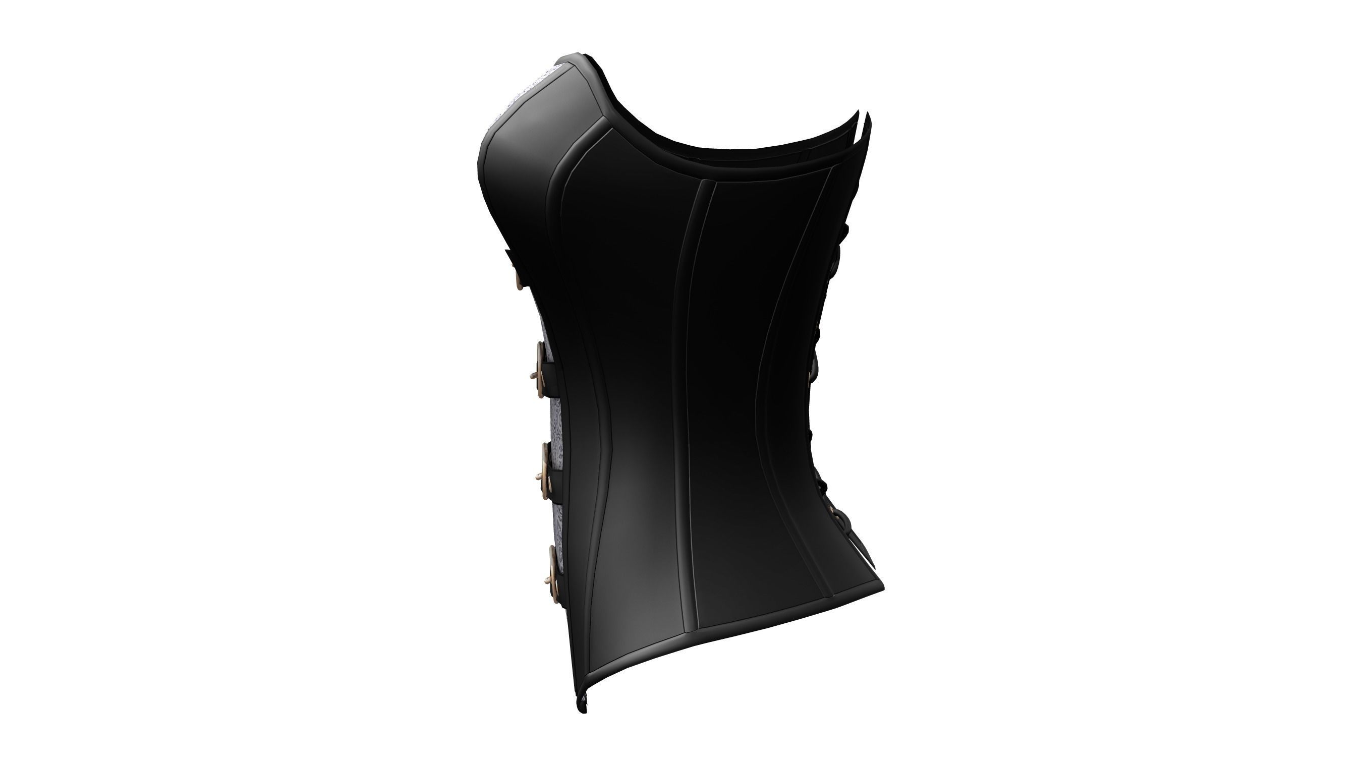 Steampunk Faux Leather Zipper Steel Bone Overbust Corset Low-poly 3D model_4