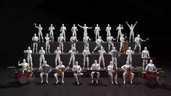 35 musicians with different instruments 3D model